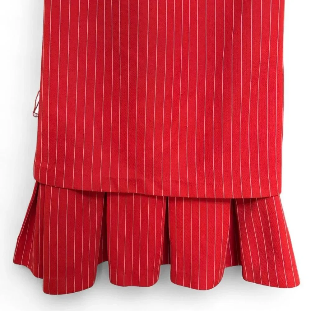Vintage  60s/70s Mod Red Pinstripe Pleated Shift Dress size XS/2